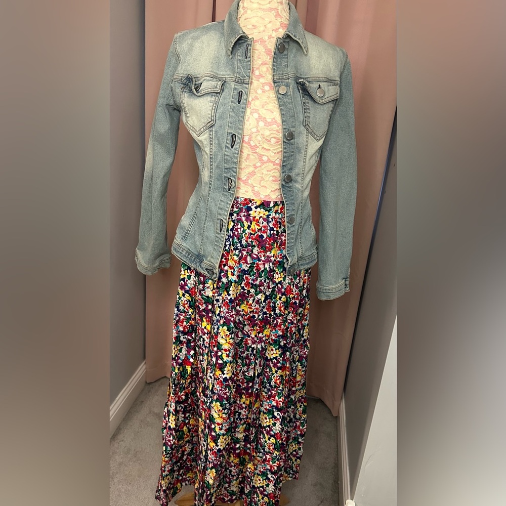 EUC Vintage The Eagles Eye Sz 12 Floral Fabric Covered Buttons Skirt Maxi Artsy